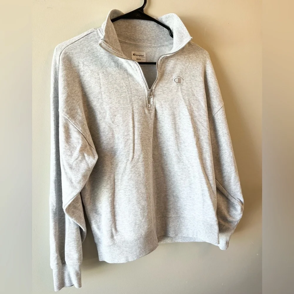 Champion Light Grey Quarter-Zip Sweatshirt - Oversized XS athleisure activewear - Picture 2 of 8